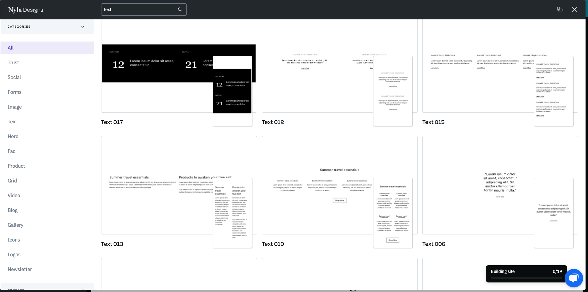 Building a text section